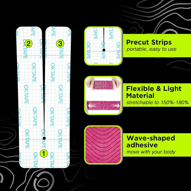 OK TAPE Precut Y-Shape Kinesiology Tape for Shoulder, Knee, Back, 10 Pcs, K Tape Strips, Provide Support & Relieve Discomfort, Water-Resistant Elastic Athletic Tape (3.5" x 10", Black)