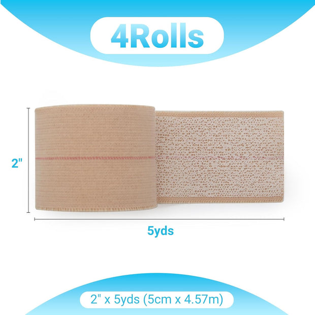 OK TAPE Elastic Adhesive Tape Bandage Tape Wrap - 4 Rolls, Flexible Stretch Bandages for Sports Ankle, Knee and Wrist Sprains (Beige,2 Inch Wide)
