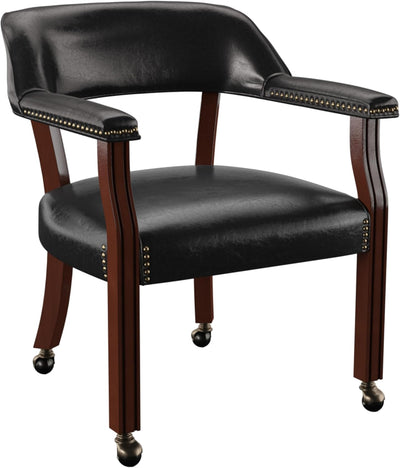 Steve Silver Furniture Tournament Arm Dining Chair with Casters, Upholstered w/Nailhead Trim, for Living Room, Dining Room, Vegan Leather, 18-Inch Seat Height, 25" W x 25" D x 31" H, Black