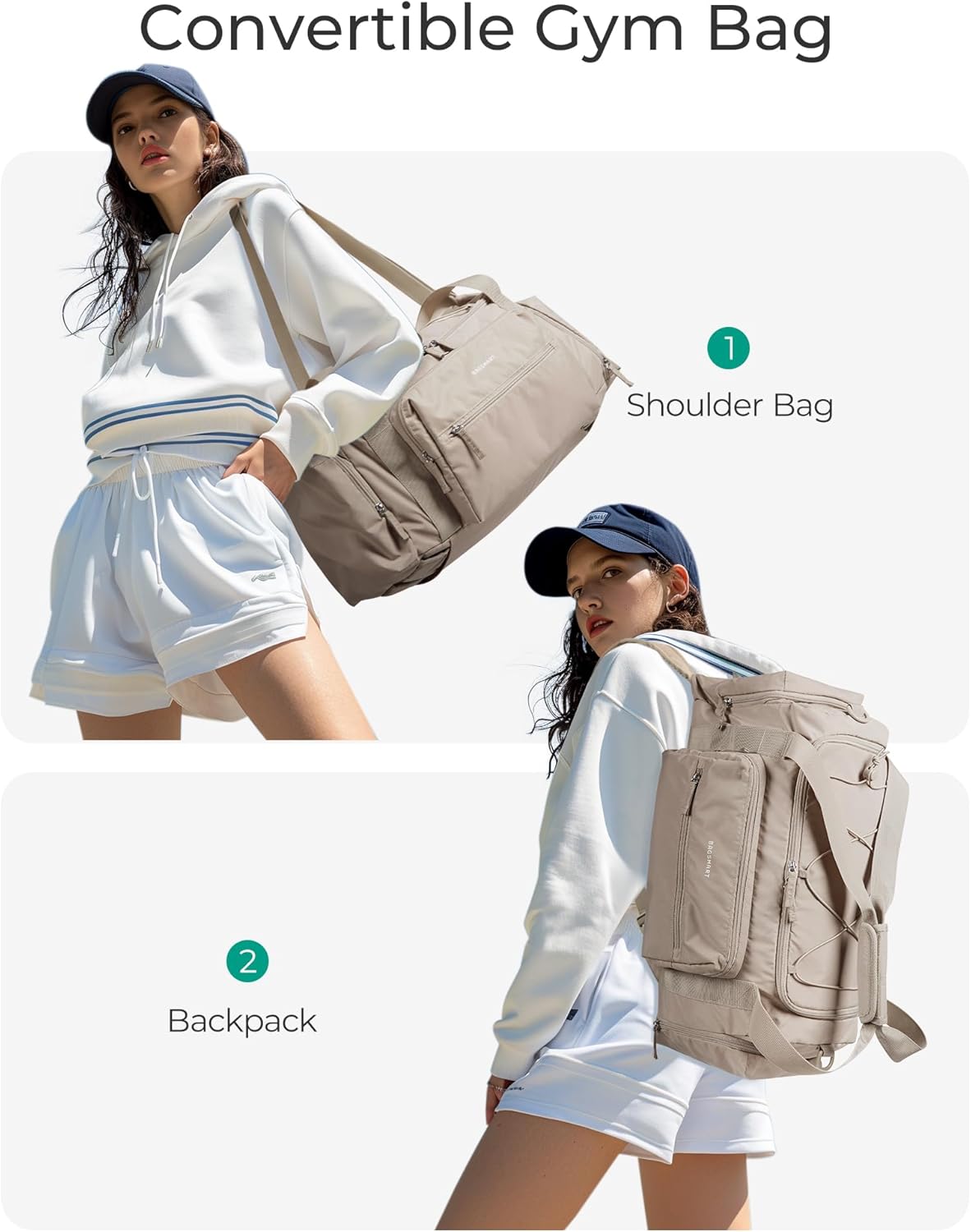 BAGSMART 4-IN-1 Gym Bag for Women,TSA Lightweight Duffle Bag for Travel with Shoe Compartment & Wet Pocket, 30L Carry On Weekender Bags for Women,Water Resistant Travel Duffel Backpack,Camel