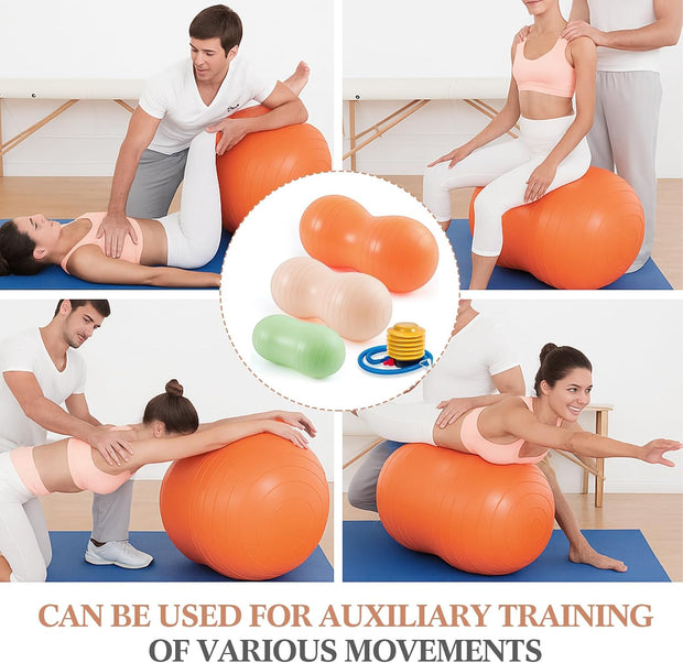 Jexine 3-Piece Anti-Burst Peanut Shape Ball Set - Exercise Yoga Balance Stability Ball for Kid Therapy, Pregnancy, and Home Gym, Includes 1 Pump, 3 Size Options