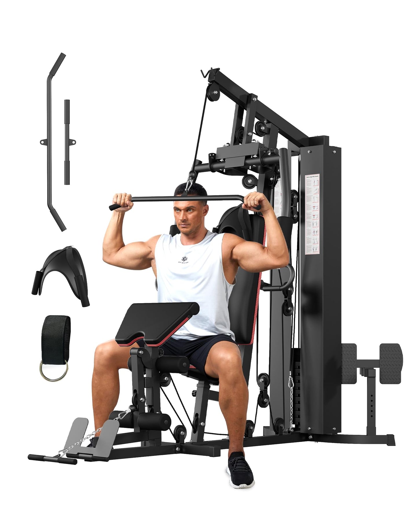 Home Gym Equipment Machine, Full Body Workout Machine with 150LBS Weight Stack, Multifunctional All in One Exercise Station with Preacher Curl Pad, Leg Developer for Strength Training