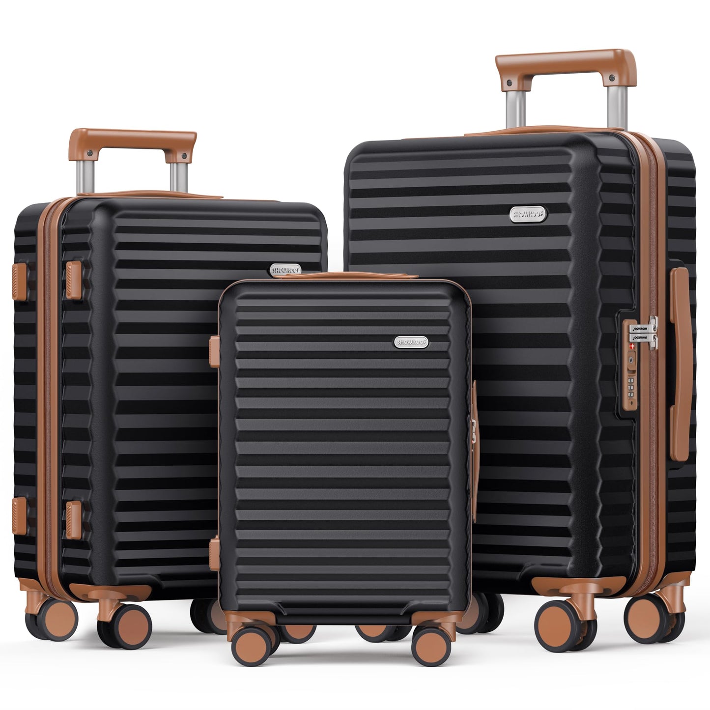 SHOWKOO Luggage Sets 3 Piece Hardside Expandable Suitcase with Double Spinner Wheels Tsa Lock Green (20in/24in/28in)