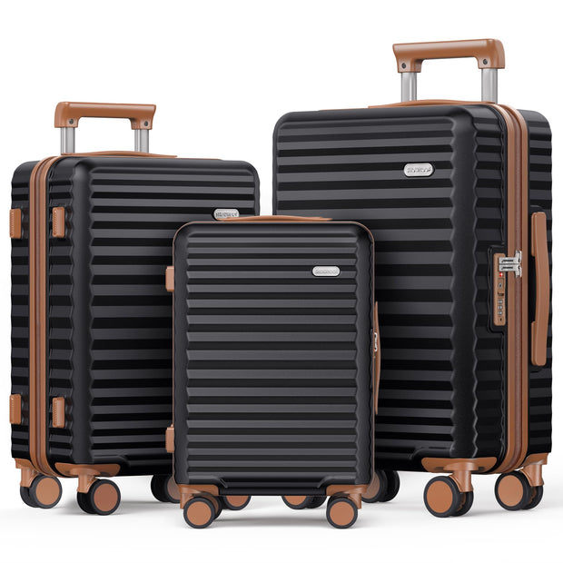 SHOWKOO Luggage Sets 3 Piece Hardside Expandable Suitcase with Double Spinner Wheels Tsa Lock Green (20in/24in/28in)