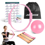 Pilates Ring Set, Pilates Essentials Kit with Pilates Ring and Ball, 3 Resistance Bands, Portable Bag & Training Poster, at Home Pilates Starter Workouts Equipment Kit for Women