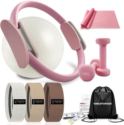 Pilates Ring Set 9 PCS, Magic Circle Yoga Ring, Pilates Ball, 2.2lb *2 Dumbbells, Resistance Bands, Tape Measure, Pilates Weight Kit Equipment Accessories for Home Workouts Fitness Yoga