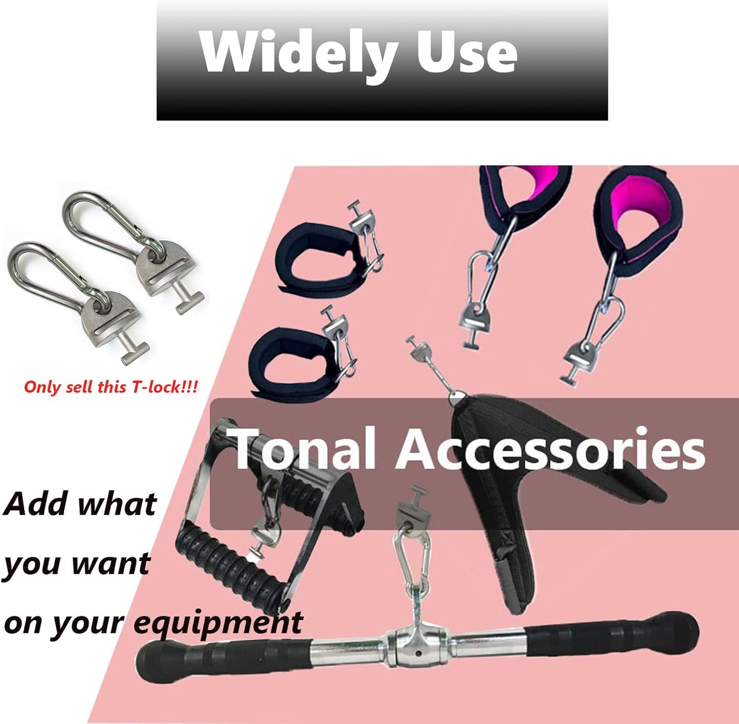 1Pair Tonal T Lock Adapter with Snap Hooks, Stainless Steel Accessories for Tonal Gym Machine