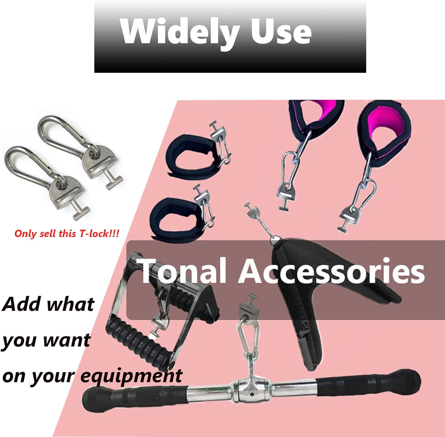 1Pair Tonal T Lock Adapter with Snap Hooks, Stainless Steel Accessories for Tonal Gym Machine