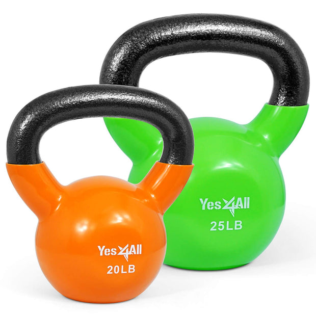 Yes4All Kettlebell Set Vinyl Coated Weights Combo for Full Body Workout Equipment Push up, Grip Strength Training, Dumbbell Weights Exercises