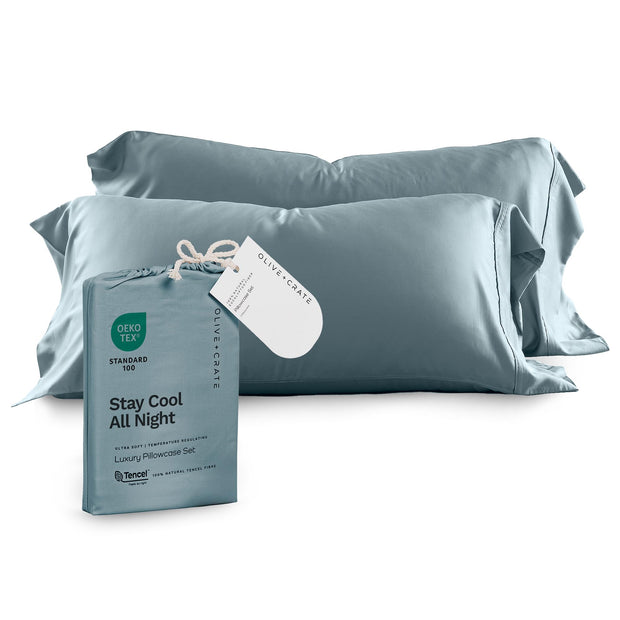 Olive + Crate Tencel Eucalyptus Pillowcases - 100% Tencel Lyocell Cooling Pillow Cases for Hot Sleepers - Hypoallergenic, Moisture-Wicking, Silk Alternative, Vegan - King Size Set of 2 [Moss]