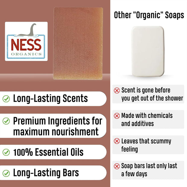Ness Mens Soap Bar - Smoked OUD Scent - Natural Soap For Men - Mens Bar Soap With Organic Ingredients & Essential Oils - Moisturizing Bar Soap - Handmade In The USA, Cruelty Free, Vegan - 3 Pack