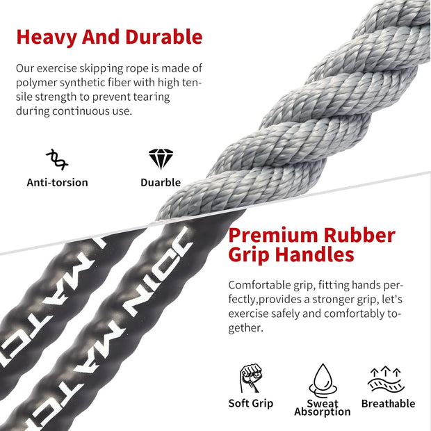 Jump Rope Weight Jump Rope for Fitness, Adult Heavy Exercise Skipping Ropes, Home Gym Workout Equipment Training Set, Thick Rope Suitable for Women&man Improve Strength, Cardio, Training Muscles, Weight Loss