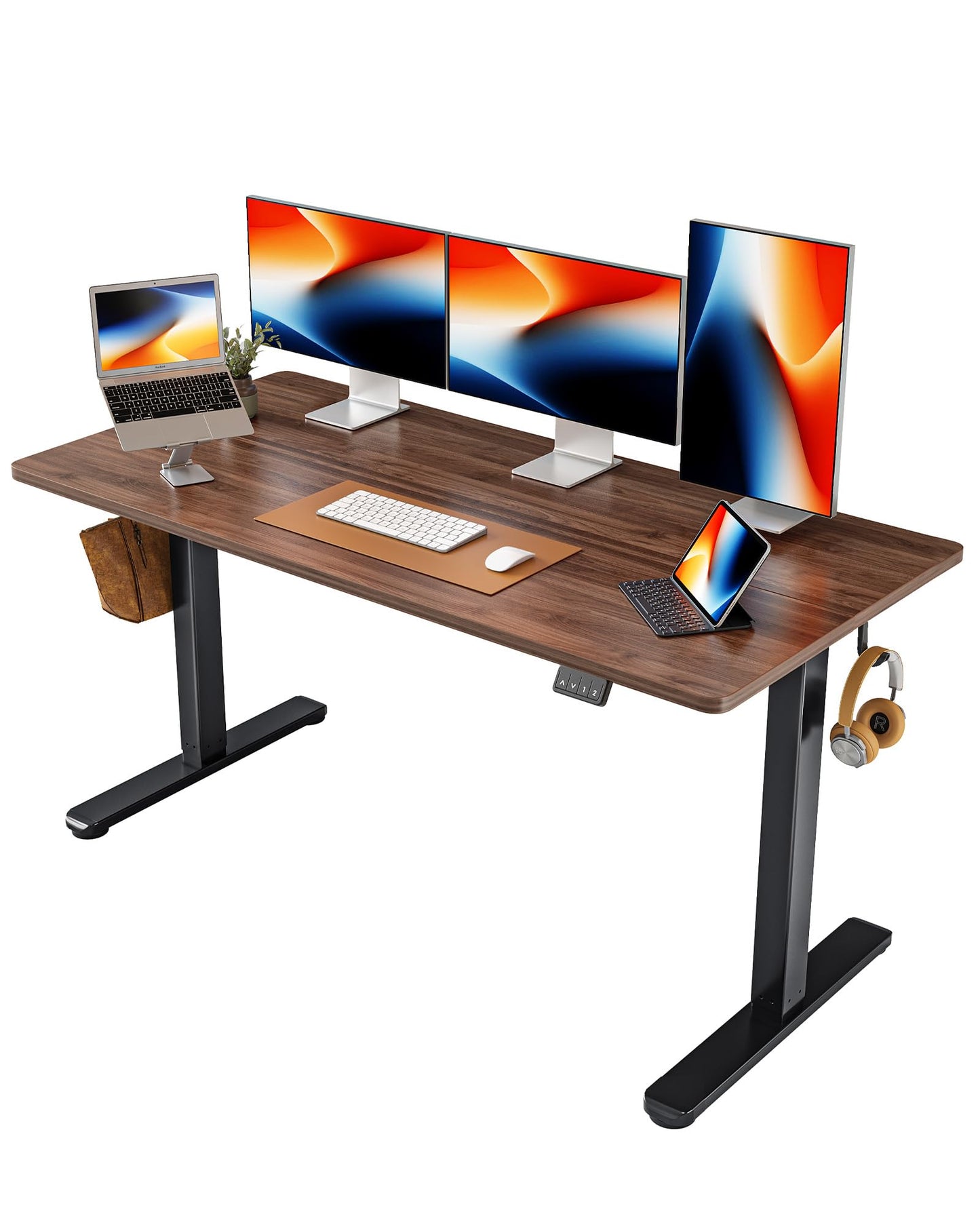 FEZIBO 44 x 24 Inches Standing Desk, Height Adjustable Electric Standing Desk, Stand up Table, Sit Stand Home Office Desk with Splice Board, Light Rustic Brown
