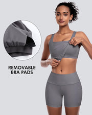 Womens Sports Bras 5 Packs - Square Neck Longline Workout Crop Tank Tops Padded Yoga Camisole with Built in Pads