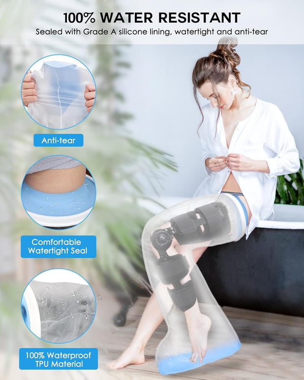 Waterproof Extra Wide Full Leg Cast Cover for Shower with Non-Slip Bottom, Extra Large Watertight Leg Cast Protector for Thigh Foot Ankle Surgery Wounds, Knee Immobilizer/Brace, Walking Boots,Reusable