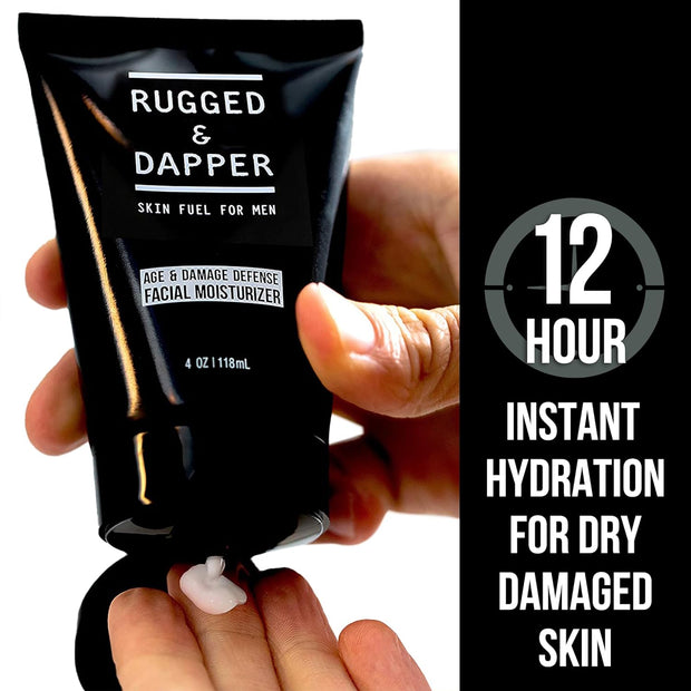 RUGGED & DAPPER - Age Defense Face Moisturizer for Men | 4oz | Hydrating Mens Face Lotion | Unscented + Anti- Aging Formula for Clear Skin | Natural Ingredients | Made in USA