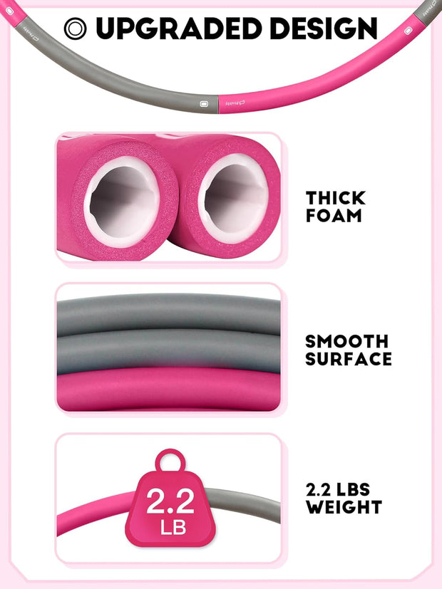 Weighted Exercise Hoop for Adults, 2.2lb Detachable Fitness Hoop, Adjustable Hoop with Jump Rope, Tape Measure and Carry Bag, Home Gym Workout