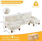 Karl home U-Shape Sectional Sofa Couch 111" Modern 4-Seat Sofa with Chaises Chenille Fabric Upholstered Covertible Couch with Wood Grain Legs for Living Room, Reception Room, Apartment, Beige