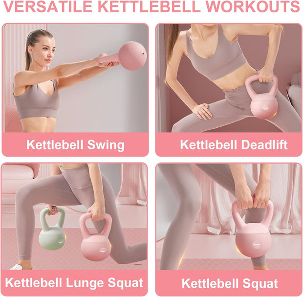 RUNWE Soft Kettlebell - Weight Options for 25, 20, 15, 10 and 5 LB Strength Training Kettlebells Weight Iron Sand Filled Shock-Proof Hand Weights for Women Men or Children