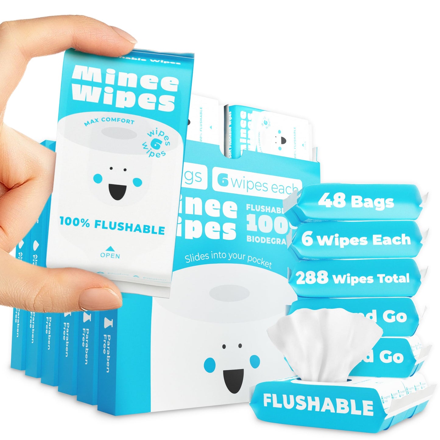 Impossibly Compact Travel Flushable Wipes - 99.5% Water and Aloe - Safe for Sensitive Skin, Hypoallergenic & Unscented - Travel Essentials for Adults, Kids & Baby Care - 8 Pack Total 48 Wipes