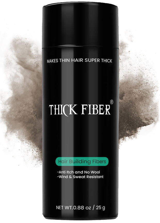 THICK FIBER Hair Fibers for Thinning Hair & Bald spots (BLACK) - 25g Bottle - Conceals Hair Loss in Seconds - Hair Powder for Women & Men