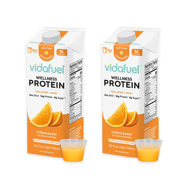 Vidafuel Protein Drink, 16g Protein Per 2oz Shot, 32 fl oz Carton, Citrus, Collagen and Whey Drink, No Artificial Sweeteners