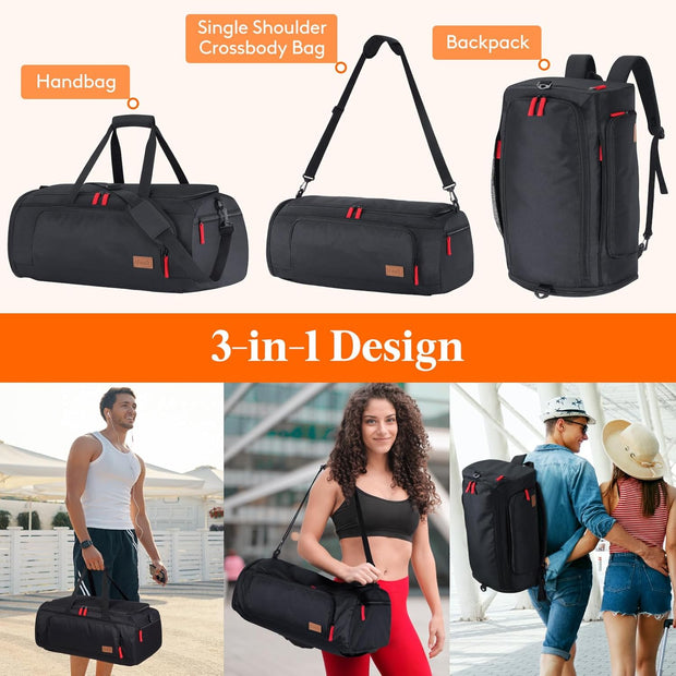 Lifewit Gym Bag for Men & Women with Shoe Compartment, 40L Carry On Duffle Bag for Travel, 3 In 1 Waterproof Weekender Workout Overnight Sports Backpack with Dry and Wet Seperation, Black