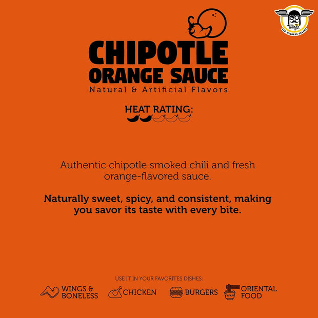 Mr Wings Chipotle Pepper & Orange Mild Sauce 1 Gallon (128 Fl Oz). Authentic consistent chili sauce, ideal for cooking pork and chicken. Big sauce bulk.