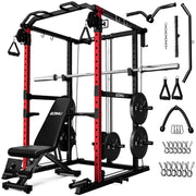 R1-V4 Power Cage Rack, 2000LB Squat Rack with Cable Crossover System, Multi-Function Weight Cage, Home Gym Workout Machine with More Training Attachments
