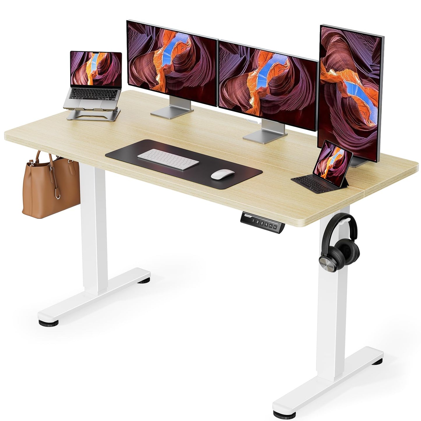 ErGear Height Adjustable Electric Standing Desk, 48 x 24 Inches Sit Stand up Desk, Memory Computer Home Office Desk with Two-Piece Desktop (Black)