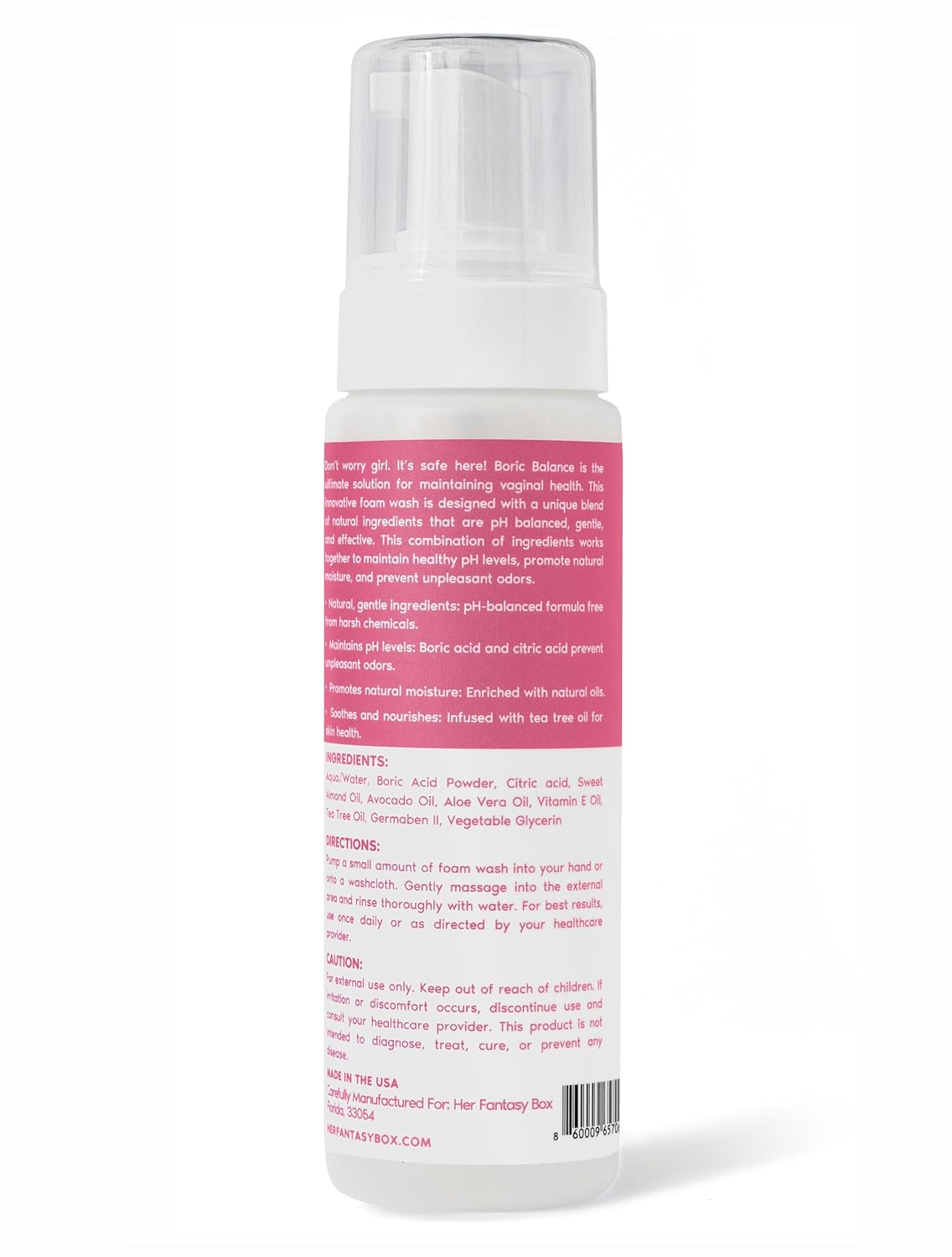 Her Fantasy Box | Boric Balance Yoni Foam Wash - Naturally Safe, pH-Balancing, Gentle Cleansing Formula for Daily Care, Odor Control, and Feminine Hygiene
