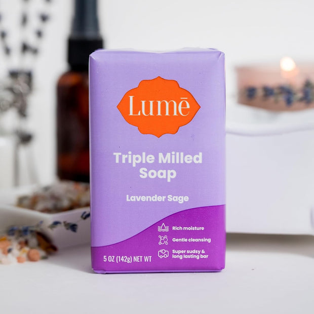 Lume Triple Milled Bar Soap - Rich Moisture & Gentle Cleansing - Paraben Free, Phthalate Free, Skin Safe - 5 ounce (Lavender Sage)