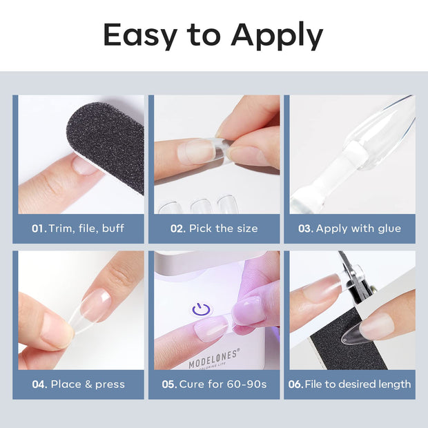 Modelones Medium Almond Nail Tips 510Pcs Clear False Acrylic Almond Press on Nails Pre-shape Full Cover Fake Extension DIY at Home 15 Sizes