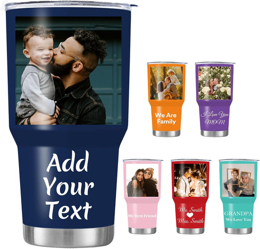FunStudio Personalized Tumbler with Picture, Name Photo Coffee Tumbler 20oz 30oz Insulated Stainless Steel Custom Mug Cup Gift for Men Women Dad Mom Birthday Fathers Day Mothers Day