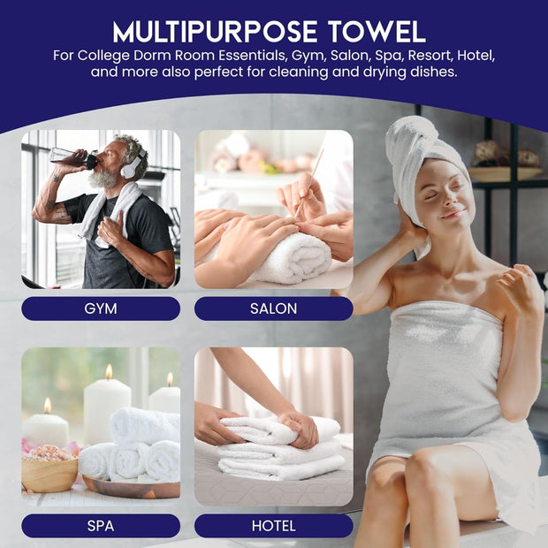 Linteum Textile Supply Premium Hair Drying Towels 100% Ring Spun Cotton Hair Towel for Women, Men, Kids 20x40 inches Quick Dry Salon Towels Hand Towel for Gym, Hair Care, Spa, Home [Pack of 6] White