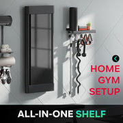 Metal Shelf Compatible with Tonal Accessories, Floating Shelf Organizer for Home Gym Storage, T-Lock Adapters Bracket Hanger, Gym Rack Wall Mounted with Hooks, Black Workout Holder