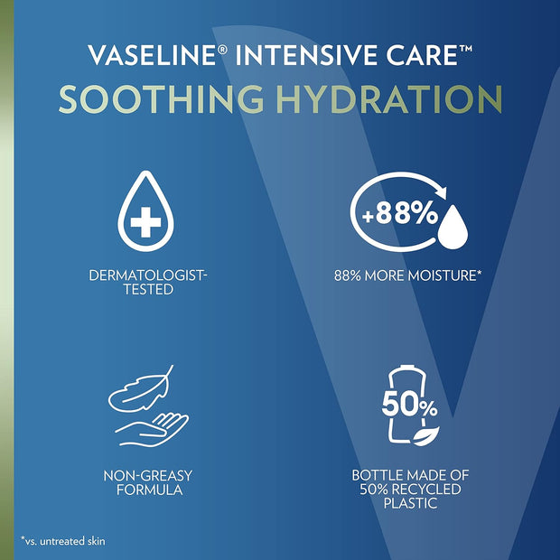 Vaseline Intensive Care Body Lotion for Dry Skin Soothing Hydration Lotion Made with Ultra-Hydrating Lipids + 1% Aloe Vera Extract to Refresh Dehydrated Skin 20.3 oz, Pack of 3 (packaging May Vary)