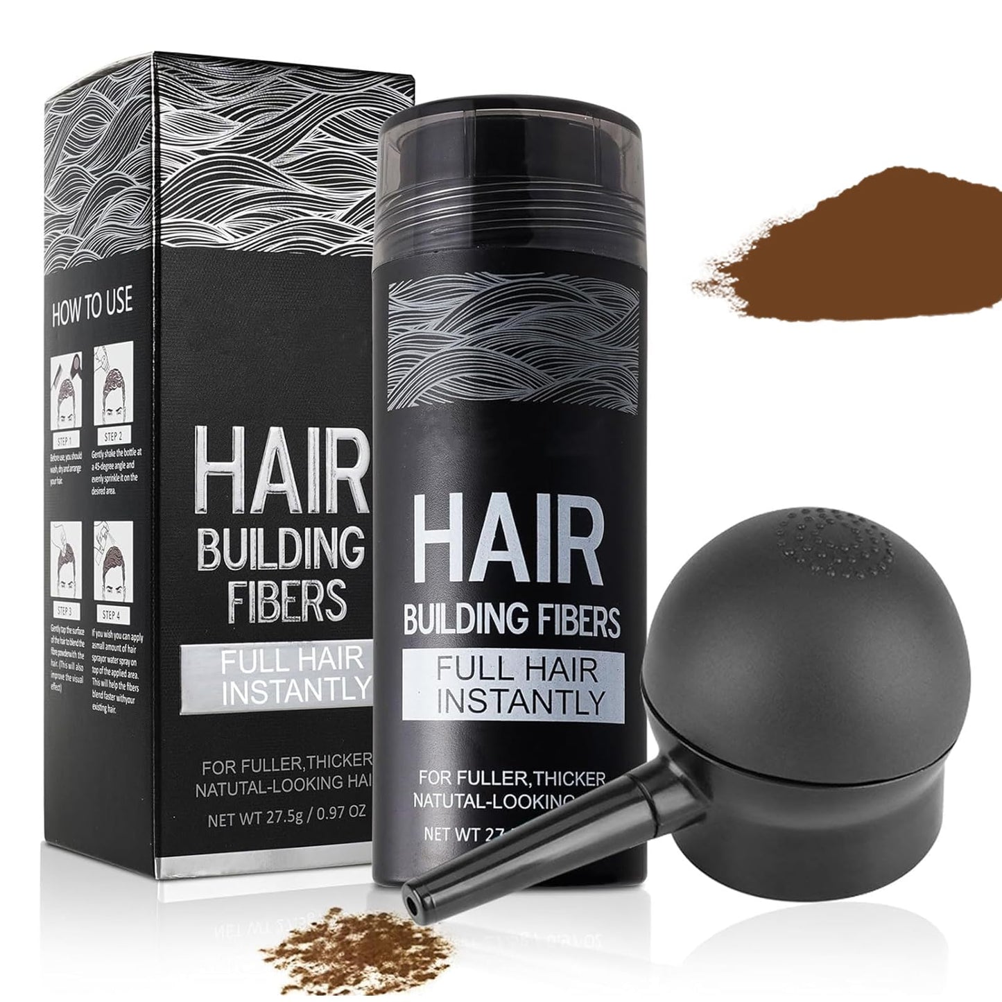 Hair Building Fibers for Thinning Hair with Spray Applicator Pump Nozzle - Natural & Undetectable,Instantly Thicker Fuller Hair Conceals Hair Loss 30 Sec,4 Shades for Men & Women,27.5g (Black)