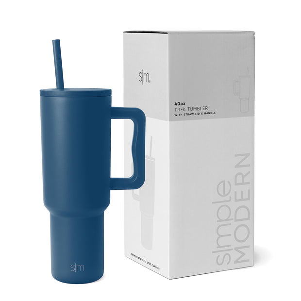 Simple Modern 40 oz Trek Tumbler with Handle and Straw Lid | Cup Holder Friendly Insulated Stainless Steel Travel Mug | Blue Dune