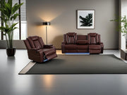 Living Room Set Brown Breathing Leather Sofa Living Room Furniture Set Power Recliner Manual Sofa,Loveseat and Chair with Cup Holders/Storage Console/LED Light for Living Room