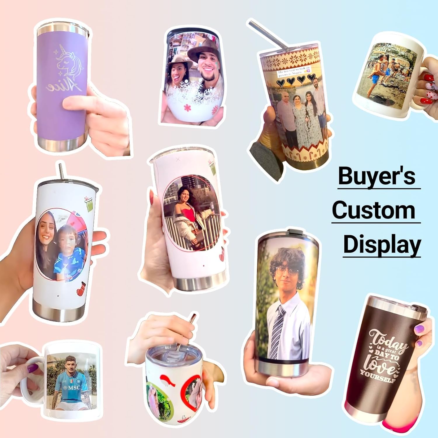 Personalized Tumbler with Picture Text Name Logo, 30oz Stainless Steel Custom Coffee Mug cup with Lid Straw, Anniversary Wedding Christmas Birthday Gifts for Women Men Kid