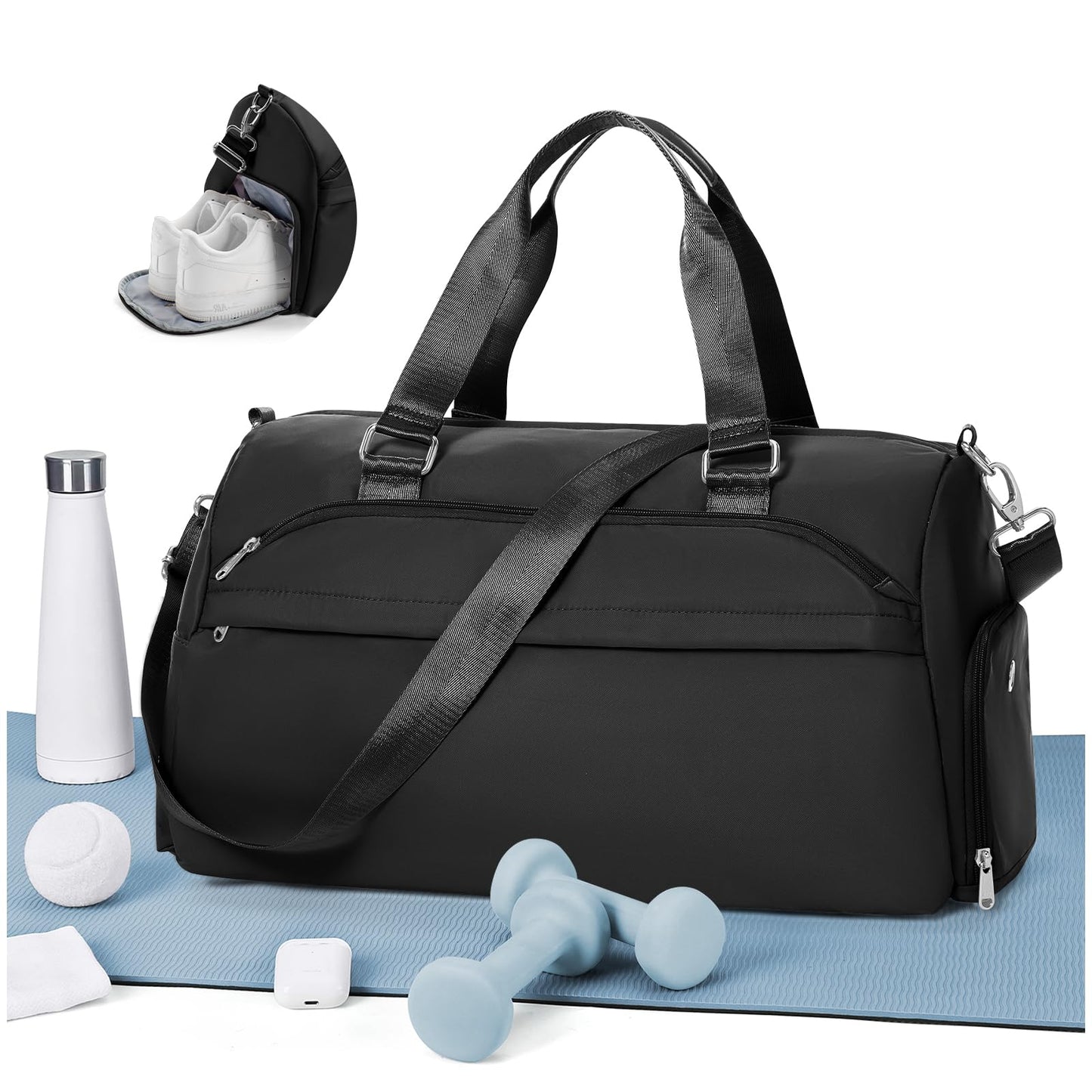 Gym Bags for Women Men with Shoes Compartment,Sports Duffle Bags Personal item travel Duffel Tote Bag Small Carry on Weekender Overnight Bag Workout Dance Bags Hospital Holdalls Grey Green