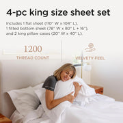 Threadmill 100% American Certified Supima Cotton Sheets King Size - 1200 Thread Count, 4Pc King Size Sheets Set, Smooth Sateen, Ultra Luxury Bed Sheets, 17" Deep Pocket King Sheet Set - White Sheets