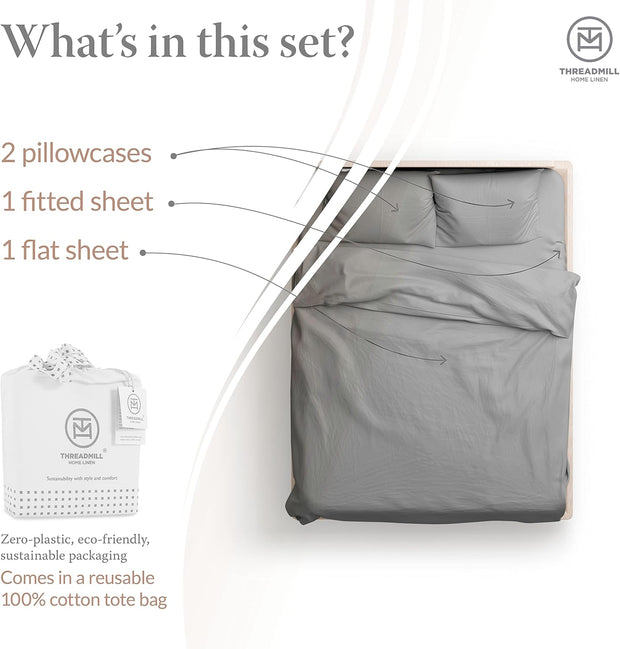 Threadmill 5-Star Hotel 500 Thread Count Best Bed Sheets, 100% Cotton Sheets Set for Queen Bed, Smoother Than Egyptian Cotton Claims, 4 Pc Set with Deep Pockets (Dark Grey)