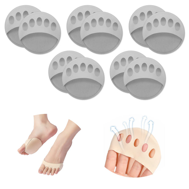 Ball of Foot Cushions (5 Pairs) - Metatarsal Pads for Women & Men, Soft Forefoot Pads for Ball of Feet, Reusable, Breathable, Prevent Pain & Discomfort