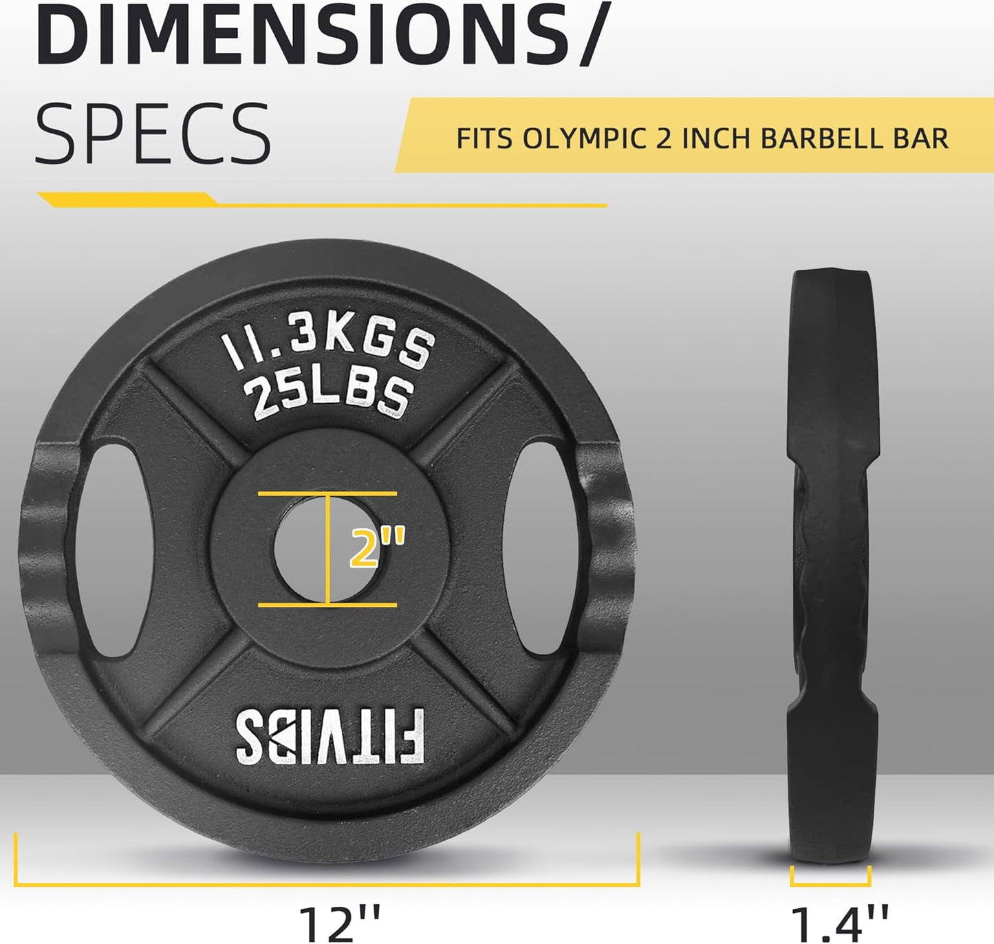 2-Inch Olympic Cast Iron Plate Weight Plate for Strength Training and Weightlifting, Multiple Sizes