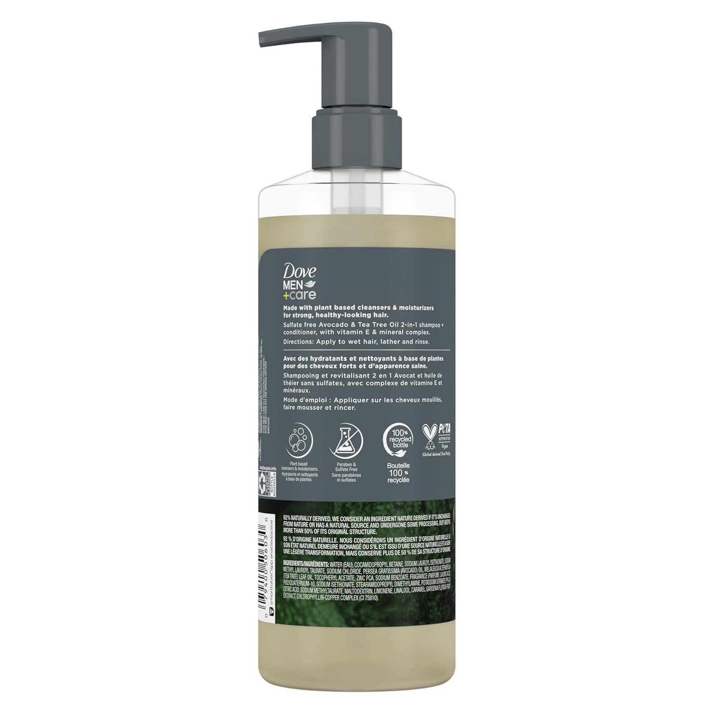 Dove Men+Care 2-in-1 Shampoo + Conditioner Avocado & Tea Tree Oil for Strengthening Hair, with Vitamin E & Mineral Complex, 17.5 oz
