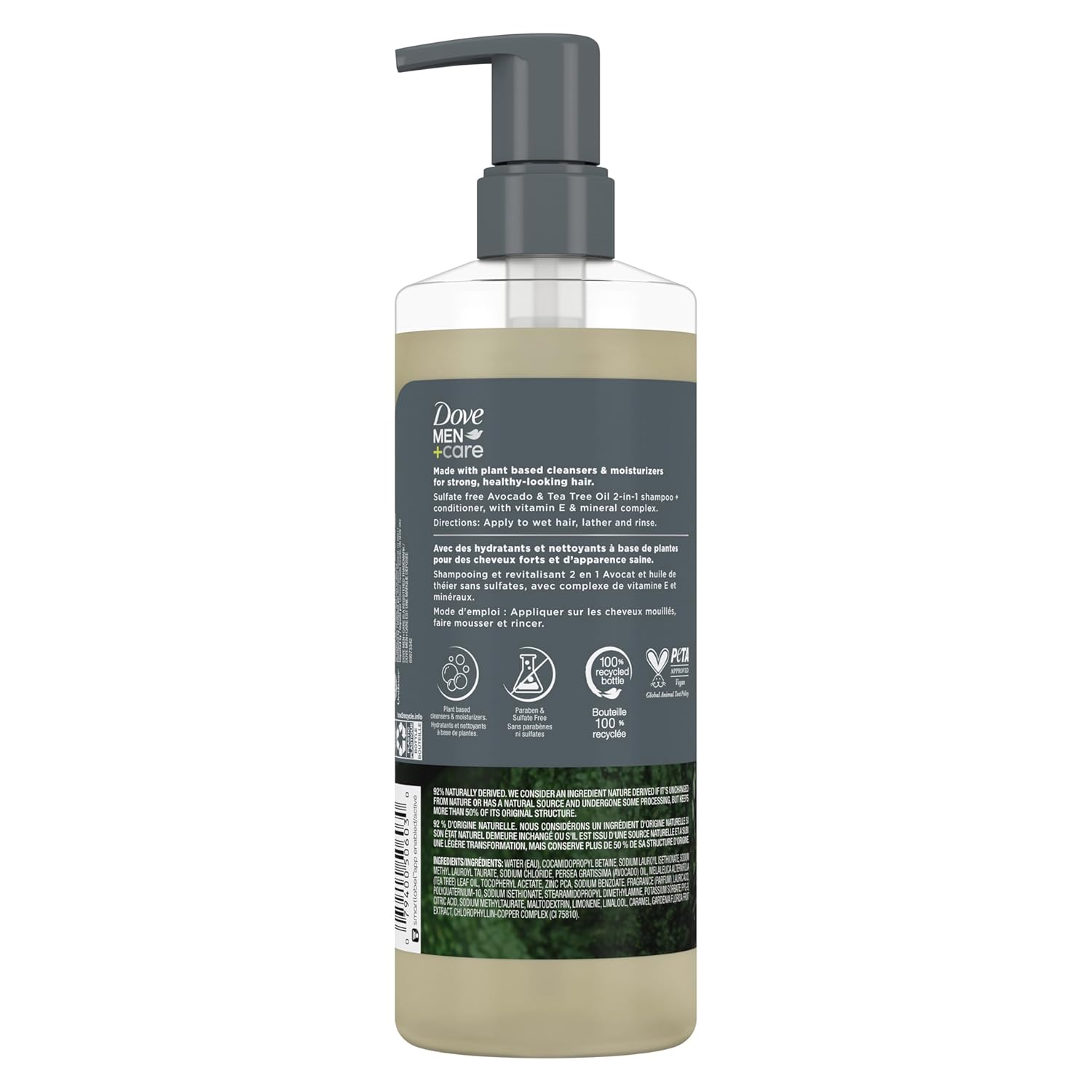 Dove Men+Care 2-in-1 Shampoo + Conditioner Avocado & Tea Tree Oil for Strengthening Hair, with Vitamin E & Mineral Complex, 17.5 oz