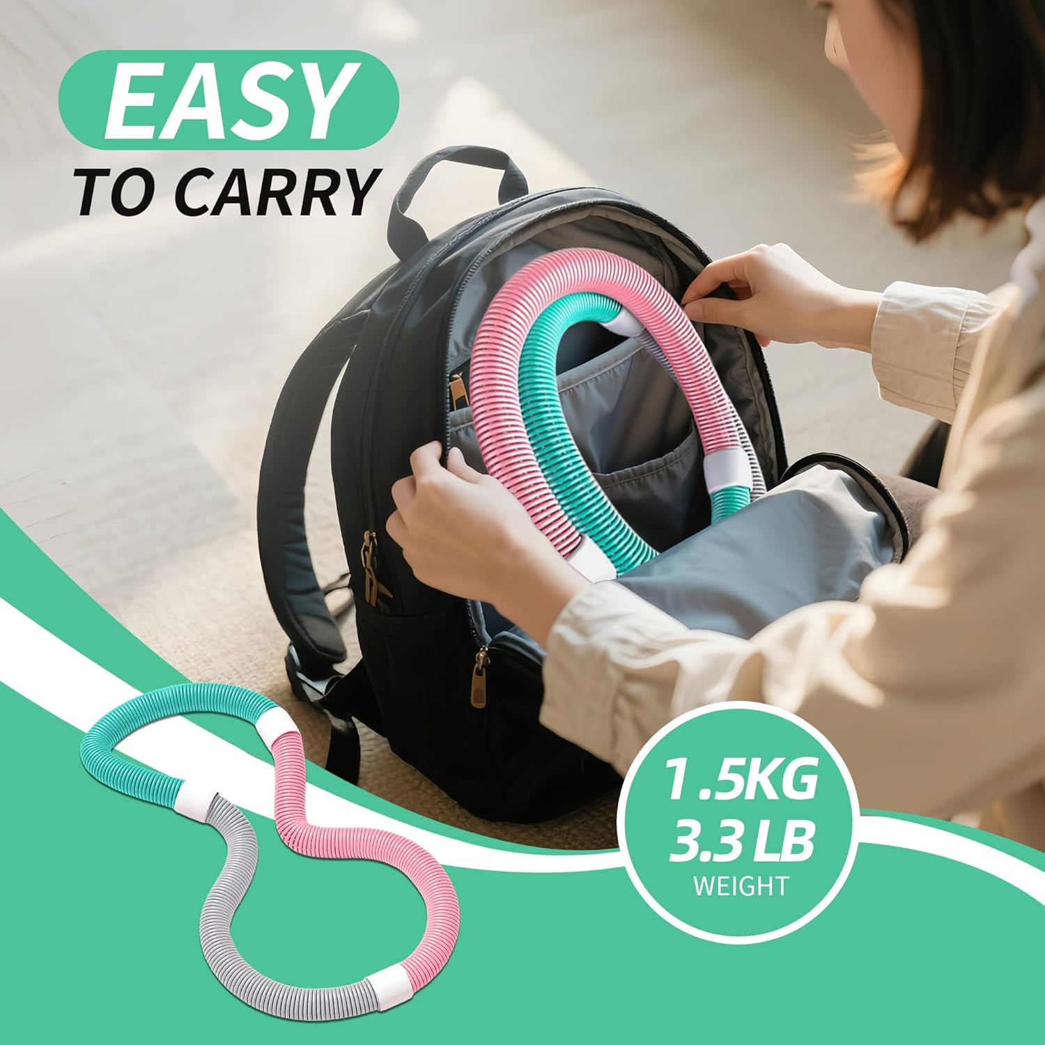 Infinity Weighted Hula Hoop for Adults – 3.3lb Foldable Fitness Hoop, Waist-Friendly Slimming Exercise Equipment, Portable & Silent for Home, Travel, Gym