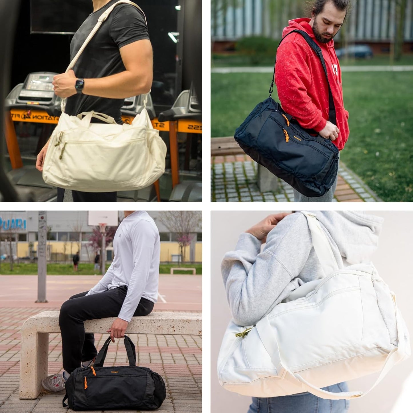 BAGSMART Gym Bag, 31L Sports Travel Duffle Bag With Shoe Compartment, Waterproof Travel Gym Duffel Bag for Men & Women, Carry On Weekender Workout Bag With Strap, Beige